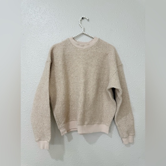 Outdoor Voices S Megafleece Wool Sweater Sweatshirt Sherpa Tan Crew Neck Brown - Picture 4 of 11